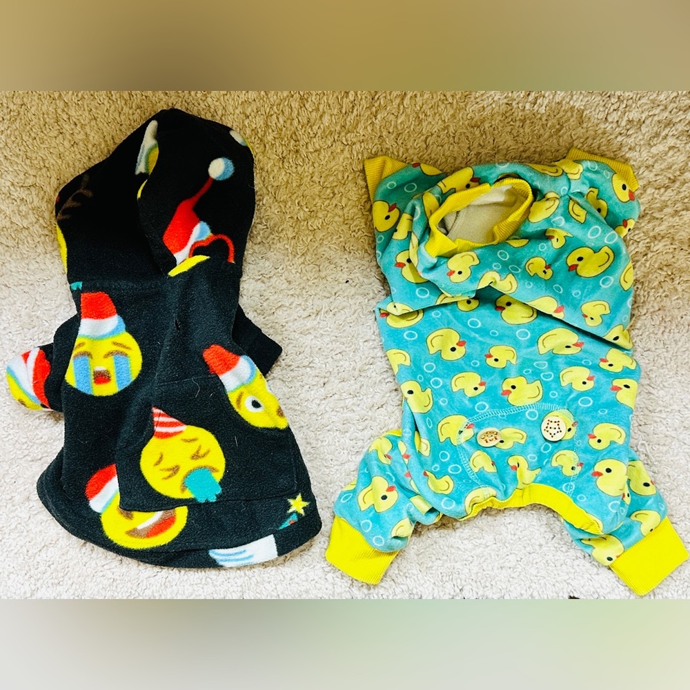 Two doggy pj outfits. Size medium and xsmall.